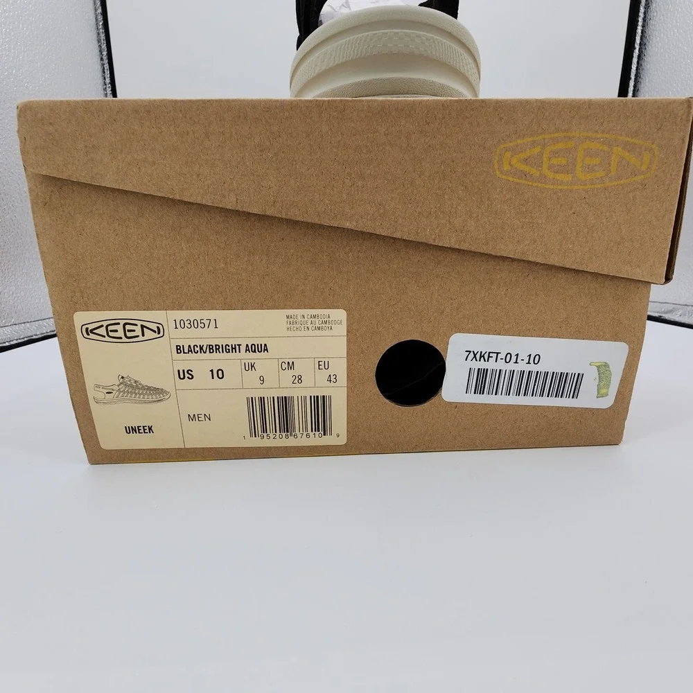 Keen Uneek Sport Fisherman Sandals Mens Size 10 Black Bright Aqua Boat Shoes NEW